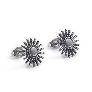 Retro 304 Stainless Steel Stud Earrings, with Ear Nuts, Sun, Antique Silver, 11.8mm, Pin: 0.7mm(EJEW-L248-036AS)