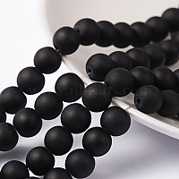 Frosted Glass Bead Strands, Round, Black, 8mm, Hole: 1.3~1.6mm, about 99pcs/strand, 31.4 inch