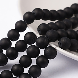 Frosted Glass Bead Strands, Round, Black, 8mm, Hole: 1.3~1.6mm, about 99pcs/strand, 31.4 inch(X-GLAA-S031-8mm-38)