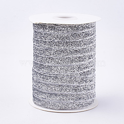 Glitter Sparkle Ribbon, Polyester & Nylon Ribbon, Silver, 3/8 inch(9.5~10mm), about 50yards/roll(45.72m/roll)(SRIB-T002-01B-11)