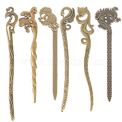 12Pcs 6 Style Fox & Phoenix & Swan & Fish & Dragon Tibetan Style Alloy Bookmarks, Hair Sticks for Women, Antique Bronze, 128~159x17~34x3~5mm, 2Pcs/style(FIND-SC0006-62)