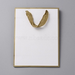 Cardboard Paper Gift Bags, Rectangle Shopping Bags, Wedding Gift Bags with Handles, White, Unfold: 20.1x15x7.3cm(CARB-WH0021-01)