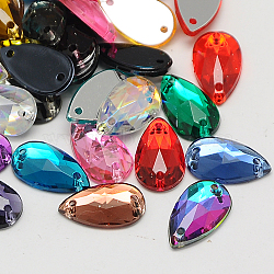 Sew on Rhinestone, Taiwan Acrylic Rhinestone, Two Holes, Garments Accessories, Faceted Teardrop, Mixed Color, 13x8x3.5mm, Hole: 1mm(ACRT-M015-8x13mm-M)