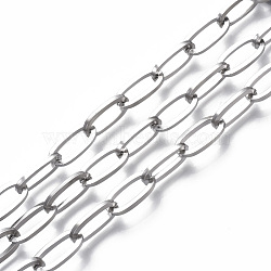 304 Stainless Steel Cable Chains, with Spool, Unwelded, Flat Oval, Stainless Steel Color, 16x8x2mm, about 32.8 Feet(10m)/roll(STAS-R112-013)