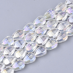Electroplate Transparent Glass Beads Strands, AB Color Plated, Faceted, Teardrop, Clear AB, 8.5x6x3.5mm, Hole: 1mm, about 80pcs/strand, 26.38 inch(67cm)(EGLA-T020-06C)