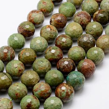 Natural Green Opal Beads Strands, Faceted, Round, 12mm, Hole: 1mm, about 32pcs/strand, 15.1 inch