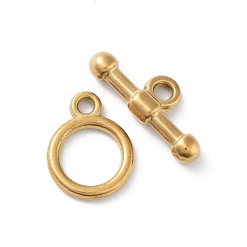Ion Plating(IP) 304 Stainless Steel Ring Toggle Clasps, Real 18K Gold Plated, 13x10x1.5mm, Hole: 1.6mm