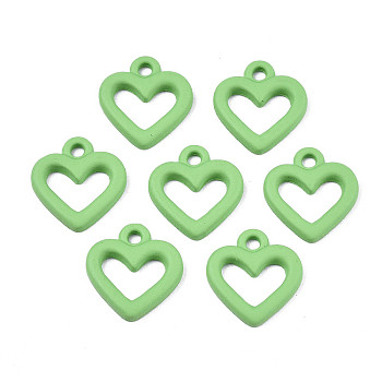 Spray Painted Alloy Charms, Cadmium Free & Lead Free, Heart, Lime, 13x12x2mm, Hole: 1.5mm