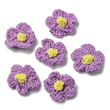 Cotton Thread Knitted Ornament Accessories, Flower, Medium Orchid, 23.5~25x24~25x4.5~5mm