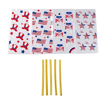 OPP Plastic Storage Bags, Independence Day Theme, for Candy, Cookies, Gift Packaging, Rectangle, Mixed Patterns, 27x13x0.01cm, Binding Wire: 8x0.4x0.04cm, 200pc/bag