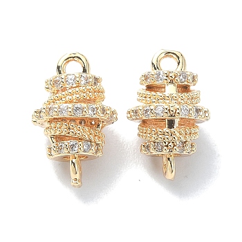 Brass Micro Pave Clear Cubic Zirconia Connetor Charms, Flat Round, Real 18K Gold Plated, 13x8x8mm, Hole: 1.5mm