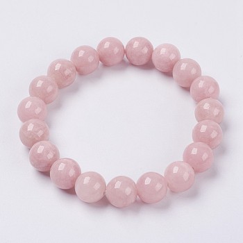 Natural Yellow Jade Beaded Stretch Bracelet, Dyed, Round, Lavender Blush, 2 inch(5cm), Beads:  6mm