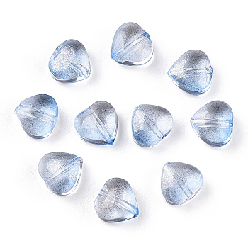 Transparent Spray Painted Glass Beads, with Glitter Powder, Heart, Light Sky Blue, 6x6x4mm, Hole: 0.7mm