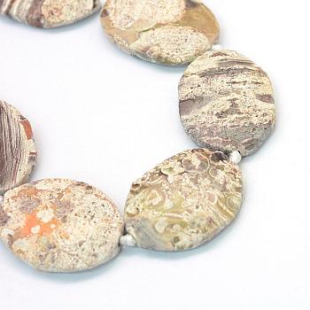 Faceted Oval Natural Ocean Jasper Beads Strands, Light Yellow, 39~56x30~45x7~11mm, Hole: 3mm, about 7~8pcs/strand, 15.7 inch