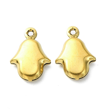 Ion Plating(IP) 304 Stainless Steel Charms, Hamsa Hand Charms, Real 18K Gold Plated, 14x10x3mm, Hole: 1.1mm