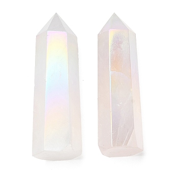 Point Tower Electroplate Natural Rose Quartz Home Display Decoration, Healing Stone Wands, for Reiki Chakra Meditation Therapy Decos, Hexagon Prism, 50~60mm