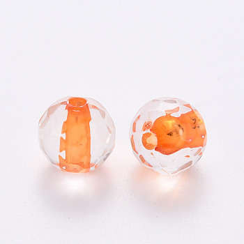 Transparent Acrylic Beads, Round, Faceted, Orange, 6x5.5mm, Hole: 1.4mm, about 4160pcs/500g