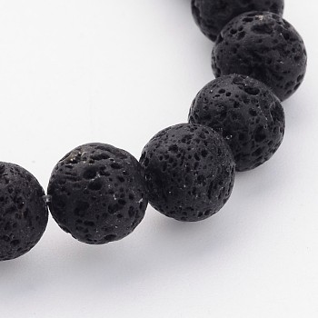 Brins de perles de pierre de lave naturelle, noir, ronde, 8mm, Trou: 1mm, Environ 47 pcs/chapelet, 15 pouce