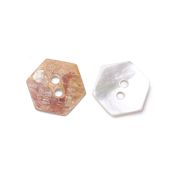 2-Hole Shell Buttons, Hexagon, Seashell Color, 11x12.5x0.5mm, Hole: 1.6mm
