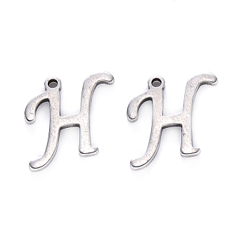 201 Stainless Steel Charms, Laser Cut, Stainless Steel Color, Letter.H, 12x12x1mm, Hole: 1mm