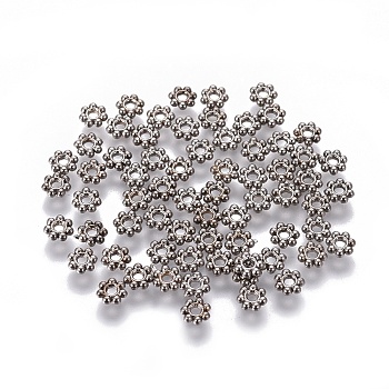 Tibetan Style Alloy Beads, Cadmium Free & Nickel Free & Lead Free, Flower, Gunmetal, 4x1mm, Hole: 1mm, about 1850pcs/1000g