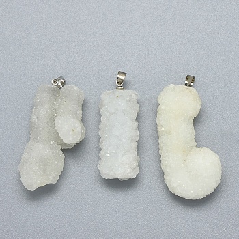 Natural Quartz Pendants, with Brass Findings, Nuggets, Platinum, 36~42.5x14~20x13~14mm, Hole: 3.5x4.5mm