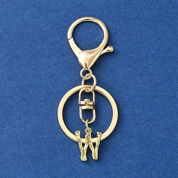 Alloy Initial Letter Charm Keychains, with Alloy Clasp, Golden, Letter W, 8.5cm