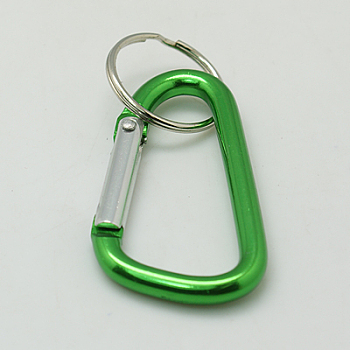 Aluminum Carabiner Keyring, with Iron Clasps, Oval, Light Green, 57x30.5mm