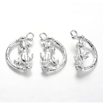 Alloy Puppy Pendants, Half Ring with Dog, Rotatable Pendants, Cadmium Free & Lead Free, Silver Color Plated, 25x14x5mm, Hole: 2.5mm, 150pcs/bag