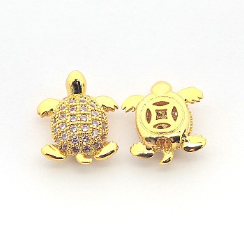 Brass Micro Pave Cubic Zirconia Tortoise Beads, Golden, 12x9.5x4.5mm, Hole: 1mm