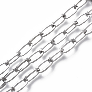 304 Stainless Steel Cable Chains, with Spool, Unwelded, Flat Oval, Stainless Steel Color, 16x8x2mm, about 32.8 Feet(10m)/roll