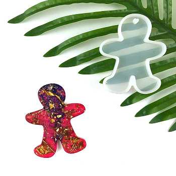 DIY Food Grade Silicone Christmas Theme Gingerbread Man Pendant Molds, Resin Casting Molds, for UV Resin, Epoxy Resin Jewelry Making, White, 74x62x6mm