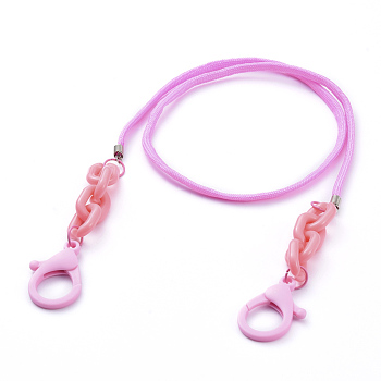 Personalized Dual-use Items, Necklaces or Eyeglasses Chains, with Polyester & Spandex Cord Ropes, Iron Cord End, Acrylic Linking Rings and Plastic Lobster Claw Clasps, Pearl Pink, 26.77 inch(68cm)