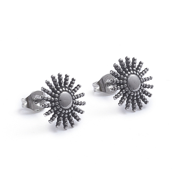 Retro 304 Stainless Steel Stud Earrings, with Ear Nuts, Sun, Antique Silver, 11.8mm, Pin: 0.7mm