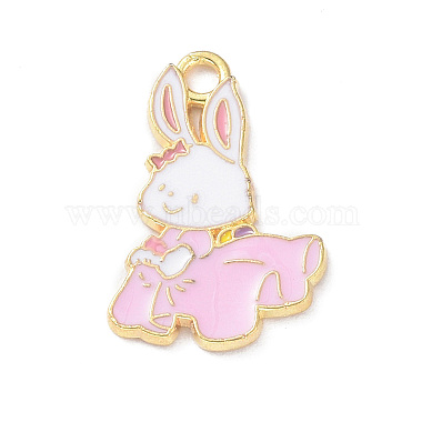 Light Gold Pearl Pink Rabbit Alloy+Enamel Pendants
