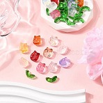 40Pcs 2 Styles Transparent Glass Beads, Tulip Flower & Leaf, Mixed Color, 5.5~12x10~14x4.5~7mm, Hole: 1~1.2mm, 20pcs/style(GLAA-FP0001-26)