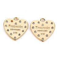 Brass Micro Pave Clear Cubic Zirconia Pendants, for Valentine's Day, Nickel Free, Heart with Fantastic New York & Number 520, Real 18K Gold Plated, 17x17x2mm, Hole: 2mm(X-KK-S360-137-NF)