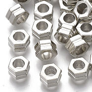 Plating ABS Plastic European Beads, Large Hole Beads, Grooved Beads, Hexagon, Platinum, 6.5x7.5x4.5mm, Hole: 3.5mm(X-KY-T019-28)