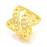 Rack Plating Brass Curb Chains Open Cuff Rings, Long-Lasting Plated, Lead Free & Cadmium Free, Real 18K Gold Plated, US Size 7 1/4(17.5mm)(RJEW-Q784-09G)