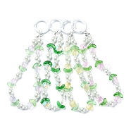 Tulip Transparent Glass Beaded Pendant Keychain, with Alloy Spring Gate Rings and Glass Pearl Beads, Mixed Color, 16cm(KEYC-JKC00493)