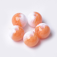 Resin Beads, Round, Coral, 12x11.5mm, Hole: 2.5mm(RESI-S371-12mm-01C)