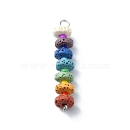 Chakra Natural Lava Rock Dyed Flat Round Connector Charms, Colorful Gems 304 Stainless Steel Glass Seed Beads Links, Platinum, 42~43x8mm, Hole: 1.8~3mm(PALLOY-JF02532-01)
