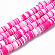 Handmade Polymer Clay Beads Strands, for DIY Jewelry Crafts Supplies, Heishi Beads, Disc/Flat Round, Magenta, 8x0.5~1mm, Hole: 2mm, about 350~387pcs/strand, 15.75 inch~16.14 inch(40~41cm)(CLAY-R089-8mm-093)