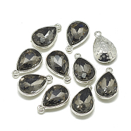 Alloy Glass Charms, Faceted, teardrop, Platinum, Gray, 14.5x9x5mm, Hole: 1.5mm(PALLOY-T028-7x10mm-03)