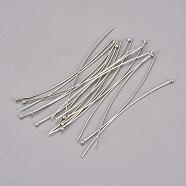 Brass Ball Head Pins, Platinum Color, Size: about 0.7mm thick(21 Gauge), 70mm long, Head: 1.8mm(X-RP0.7x70mm)