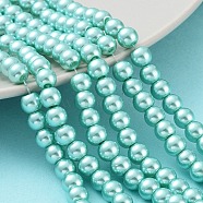 Baking Painted Pearlized Glass Pearl Round Bead Strands, Medium Aquamarine, 6~7mm, Hole: 1mm, about 135~140pcs/strand, 31.4 inch(HY-Q003-6mm-32)