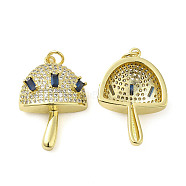 Rack Plating Brass Micro Pave Cubic Zirconia Pendants, with Jump Ring, Long-Lasting Plated, Cadmium Free & Lead Free, Mushroom Charm, Real 18K Gold Plated, 29x18.5x8.5mm, Hole: 3mm(KK-Q784-06G)