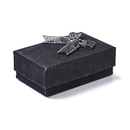 Paper Jewelry Set Boxes, with Black Sponge and Bowknot, for Necklaces and Earring, Rectangle, Black, 8.4x5.3x3.3cm(CON-Z005-04B)