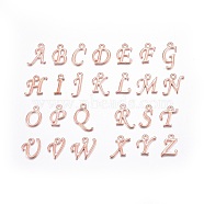 Alloy Letter Pendants, Rack Plating, Letter A~Z, Rose Gold, 12~17x4~15x2mm, Hole: 1.5mm, 26letters, 1pc/letter, 26pcs/set(PALLOY-X0037-68RG)