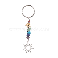 Natural Gemstone Chips Keychains, Alloy Charms Keychains with Iron Split Key Rings, Sun, 9.7cm, Charm: 26x24x2mm(KEYC-JKC00474-06)